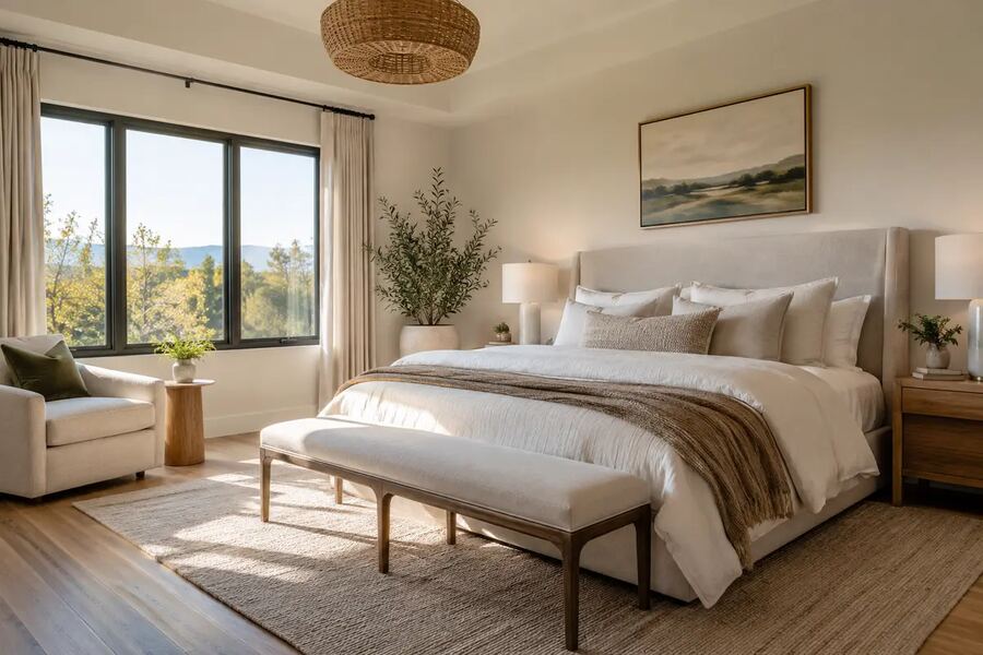 Quarto elegante em tons neutros