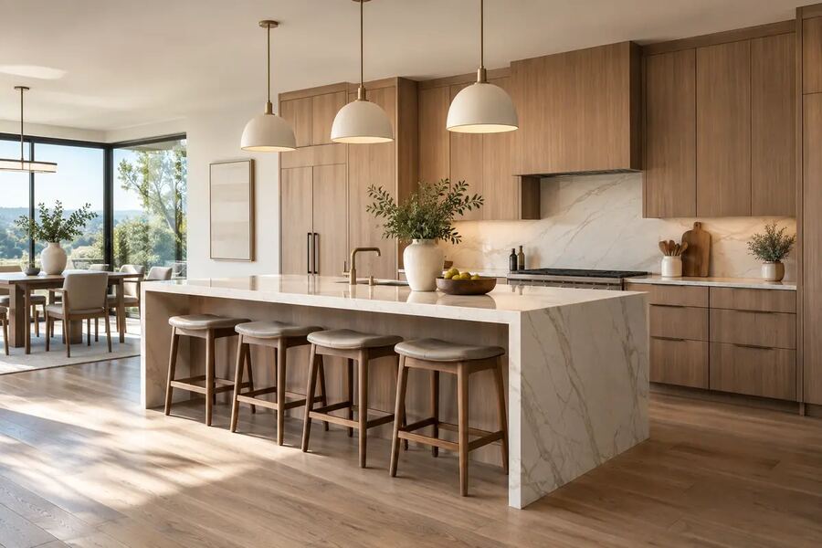 Cozinha contemporânea com ilha central